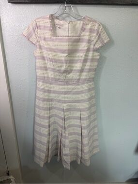 Red House Lavender Stripe Midi Dress with Square Neckline